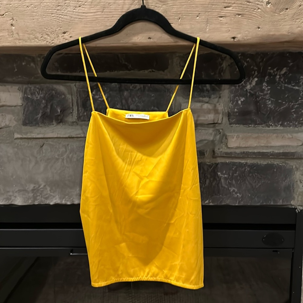Mustard yellow silk tank. Like new!